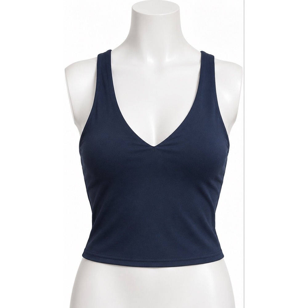 Alo Yoga Women's XS Navy Blue Strappy Racerback V-Neck Athletic Tank Top Pilates